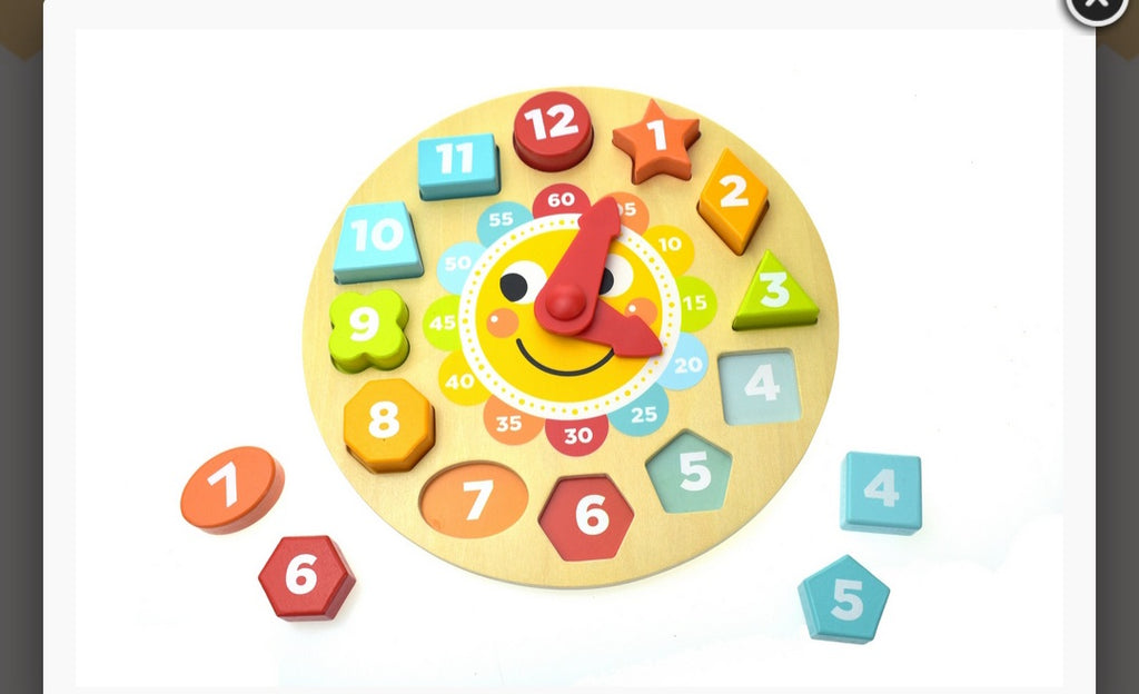 Wooden Tell the Time Clock with Blocks - Country Kids
