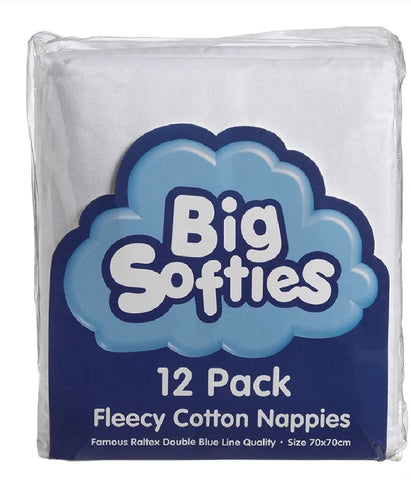 12 Pack Fleecy Cotton Nappies