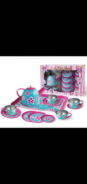 Tin Tea Set - Pink and Blue