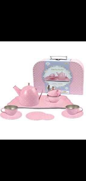 Tin Tea Set with Suitcase 15 pieces - Pink