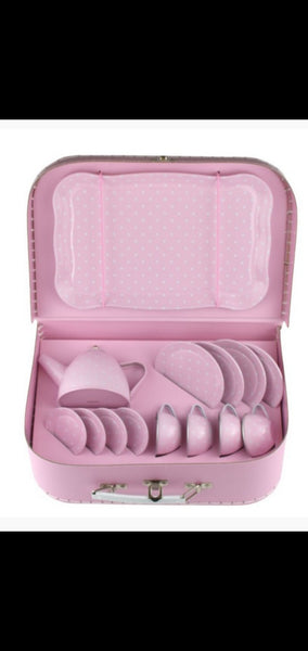 Tin Tea Set with Suitcase 15 pieces - Pink